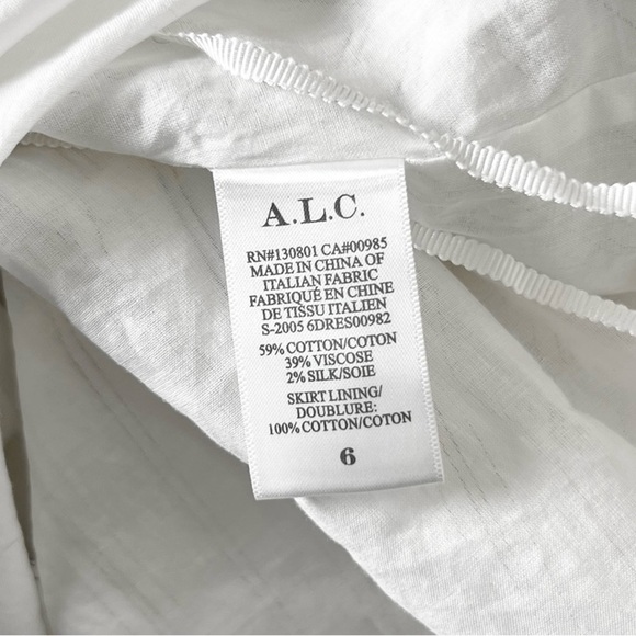 NWT ALC Striped Cotton Silk Blend Puff Long Sleeve Ruffle Hem Wrap Waist Dress 6 - Picture 11 of 12